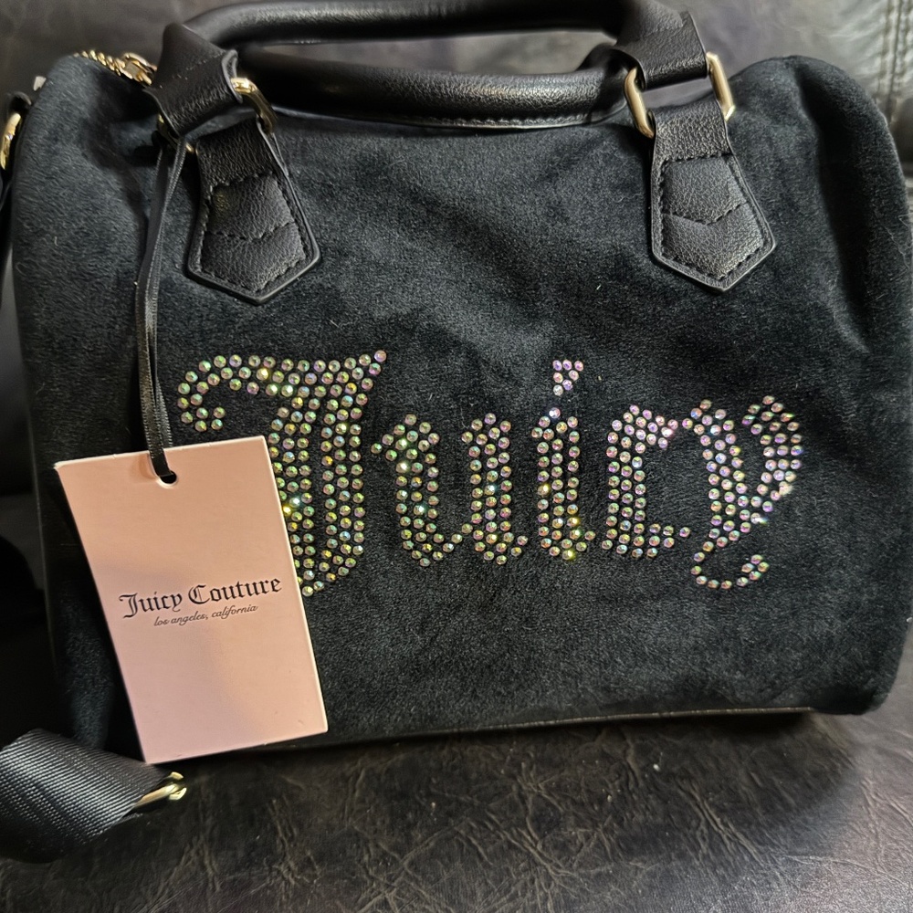Juicy Couture Liquorice Black Velour Obsession Satchel Bag Purse Viral NWT